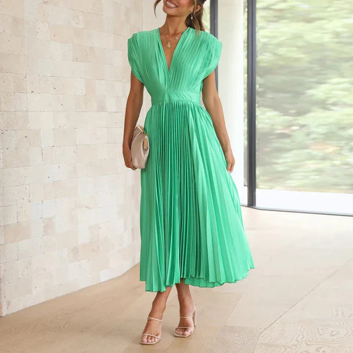 NADYA | Pleated Maxi Dress With V-Neck