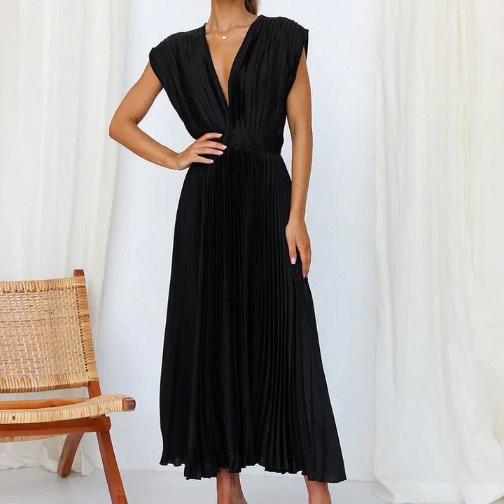 NADYA | Pleated Maxi Dress With V-Neck