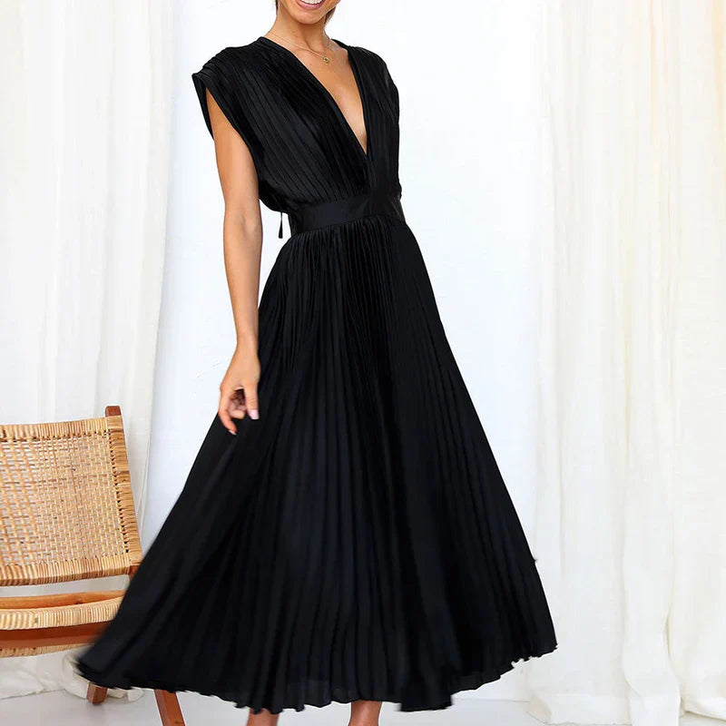 NADYA | Pleated Maxi Dress With V-Neck