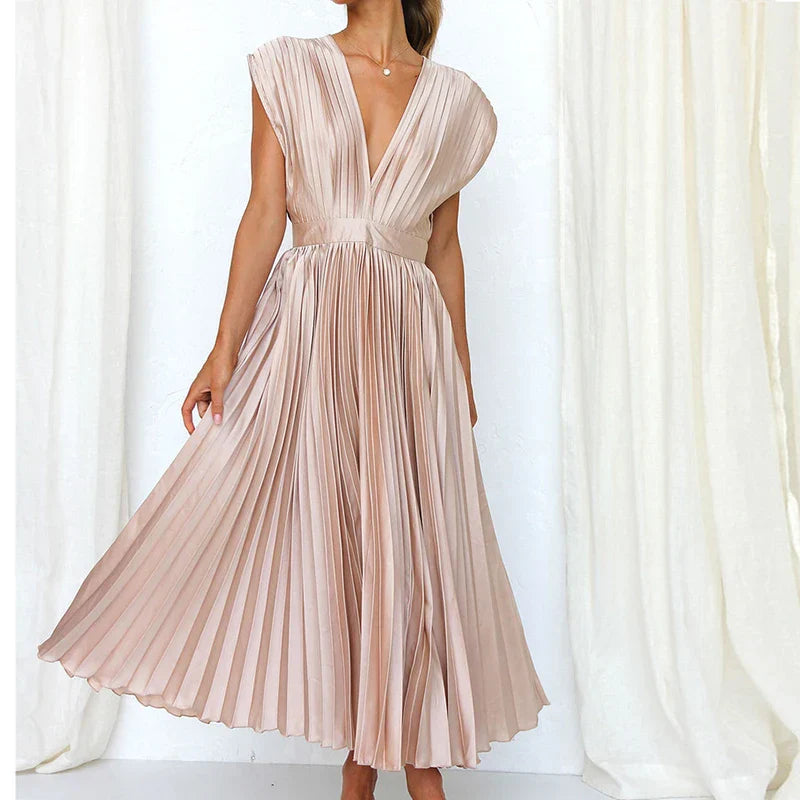 NADYA | Pleated Maxi Dress With V-Neck