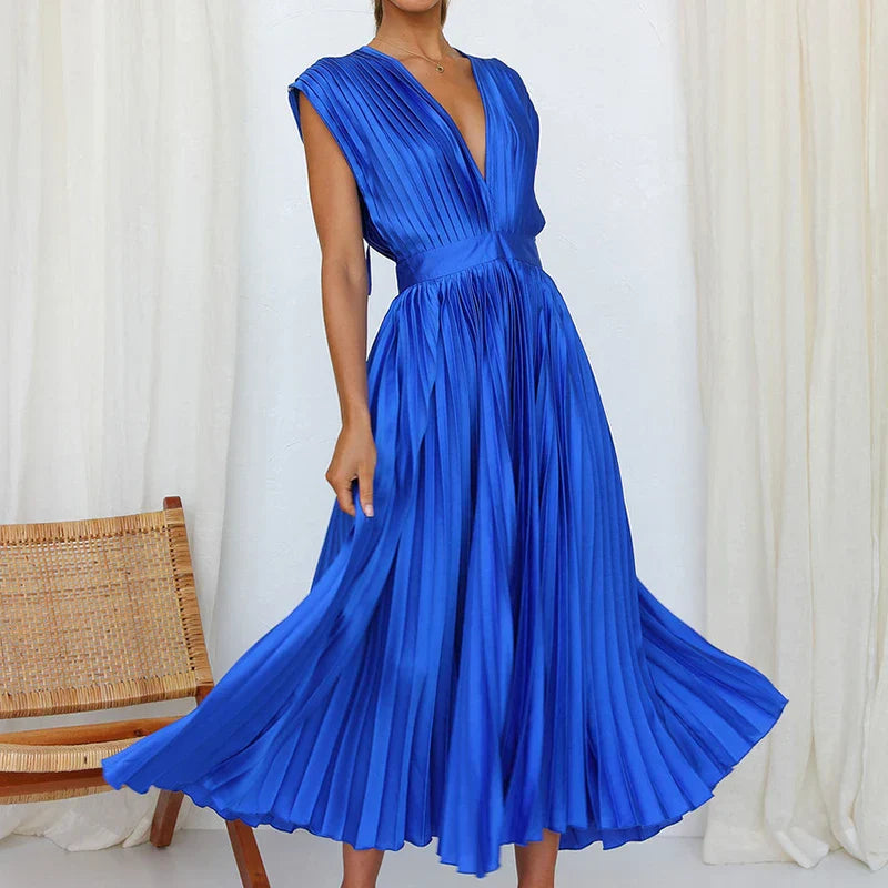 NADYA | Pleated Maxi Dress With V-Neck