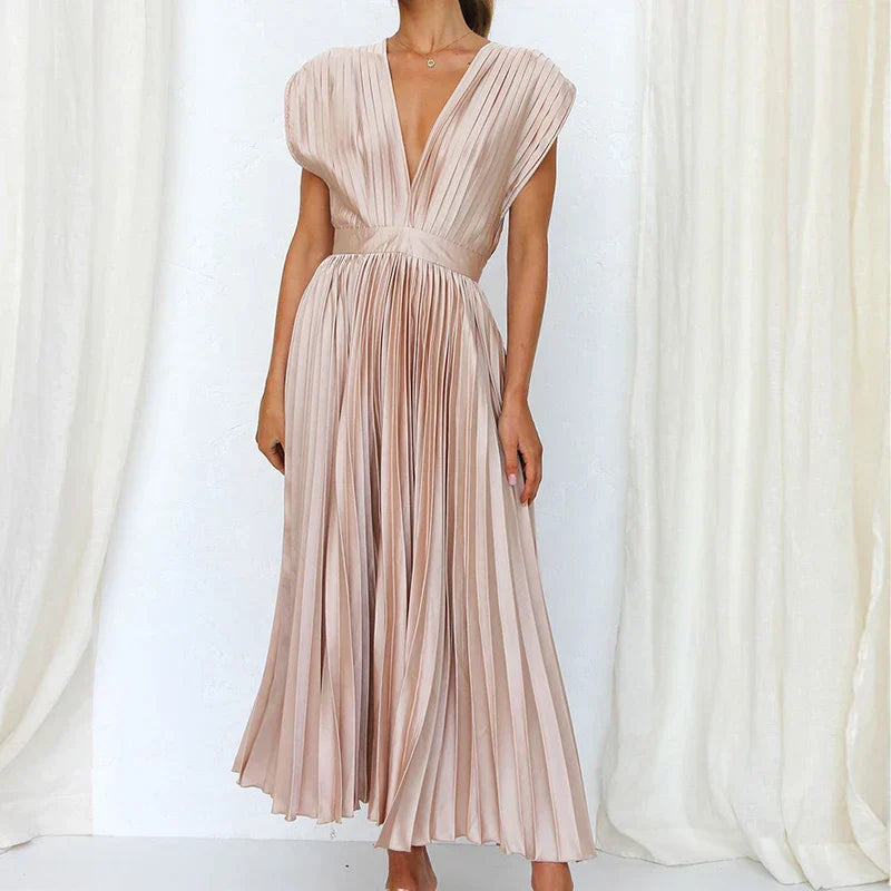 NADYA | Pleated Maxi Dress With V-Neck