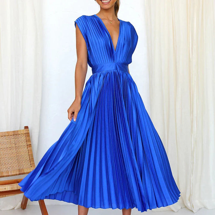 NADYA | Pleated Maxi Dress With V-Neck