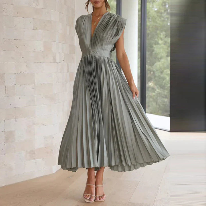 NADYA | Pleated Maxi Dress With V-Neck