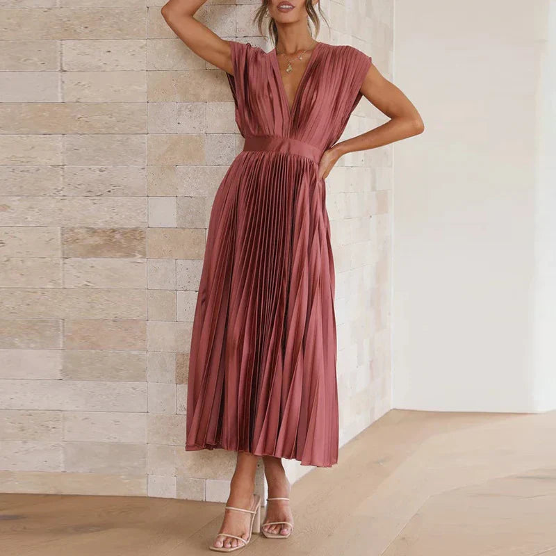 NADYA | Pleated Maxi Dress With V-Neck