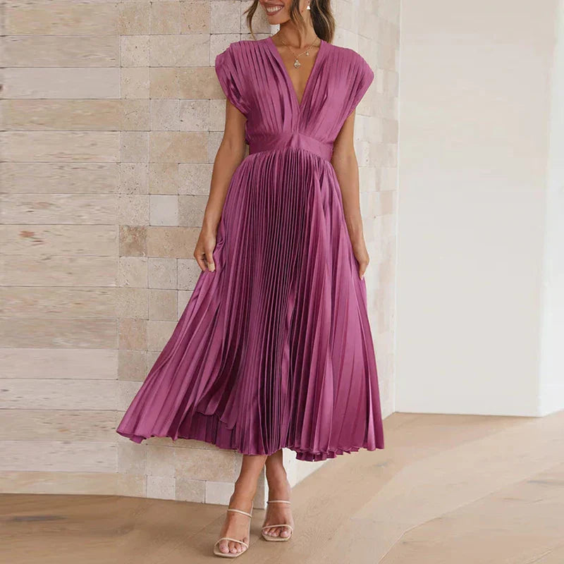 NADYA | Pleated Maxi Dress With V-Neck